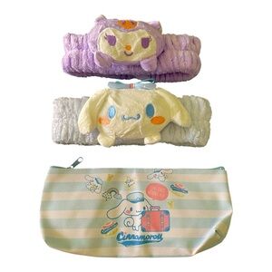 NWT-HELLO KITTY BUNDLE-CINNAMOROLL AND KUROMI SPA HEADBANDS AND MAKEUP POUCH